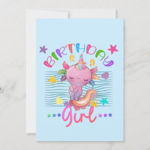 Axolotl Unicorn Birthday Girl Party Theme Colorful Invitation