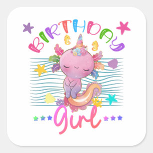 Axolotl Unicorn Birthday Girl Party Theme Colorful Square Sticker
