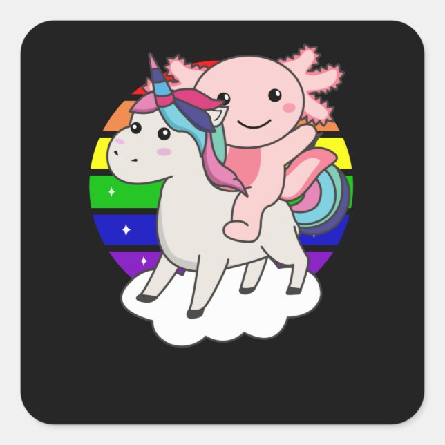 Axolotl Unicorn Rainbow Animals Unicorns Square Sticker (Front)