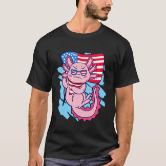 Axolotl USA Independence Day 4th July USA Flag Boy T-Shirt