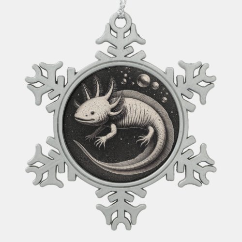 Axolotl Vintage Illustration  Snowflake Pewter Christmas Ornament
