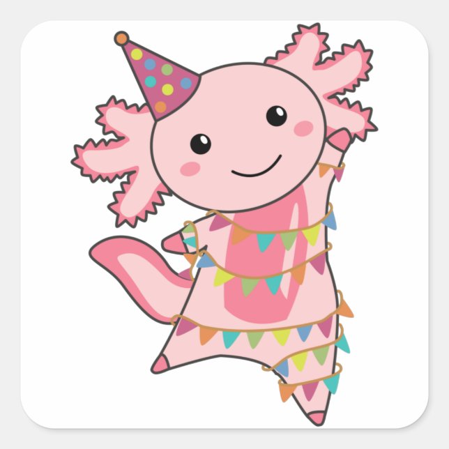 Axolotl Wishes Happy Birthday To You Axolotls Squa Square Sticker (Front)