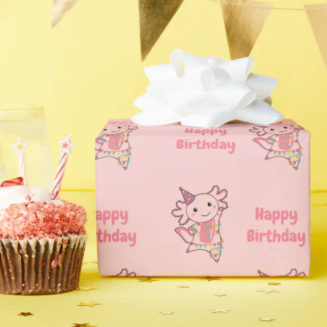 Axolotl Wishes Happy Birthday To You Axolotls Wrapping Paper | Zazzle