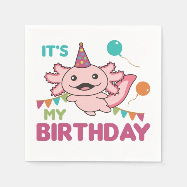 Axolotl Wishes It's My Birthday Cute Axolotls Napk Napkins (Front)