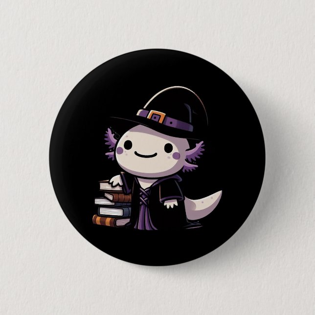 Axolotl Witch - Cute Halloween Button (Front)