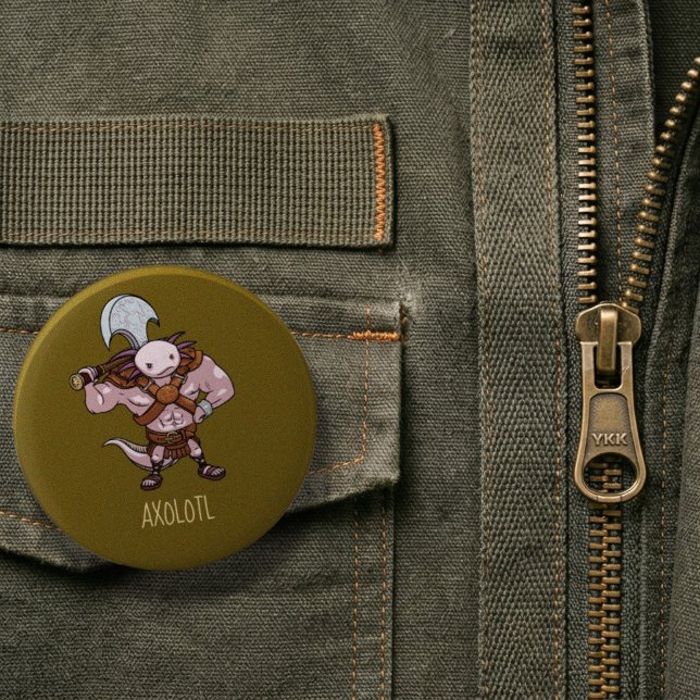 Axolotl With An Axe Gladiator Warrior Artwork Button (Creator Uploaded)