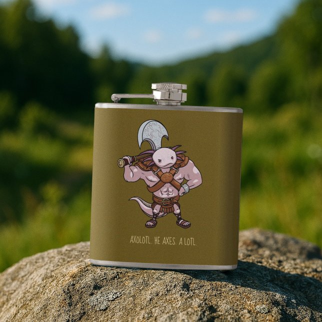 Axolotl With An Axe Gladiator Warrior Artwork Flask (Creator Uploaded)