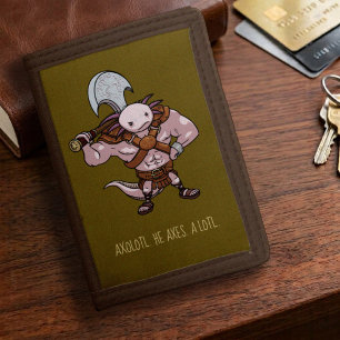 Axolotl With An Axe Gladiator Warrior Artwork Tri-fold Wallet