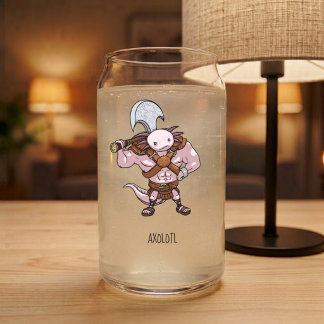 Axolotl With Battle Axe Ripped Barbarian Artwork Can Glass