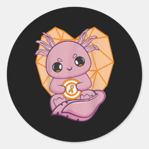 Axolotl With Orange Ribbon For Leukemia Awareness Classic Round Sticker