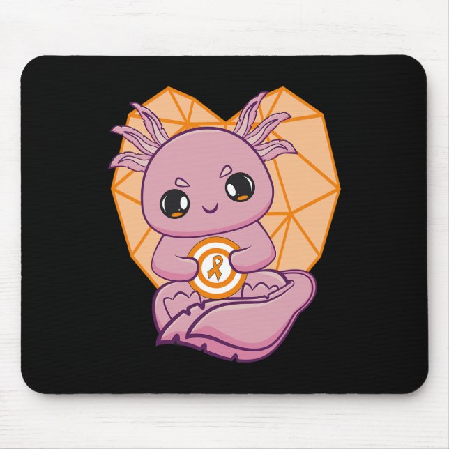 Axolotl With Orange Ribbon For Leukemia Awareness  Mouse Pad (Front)