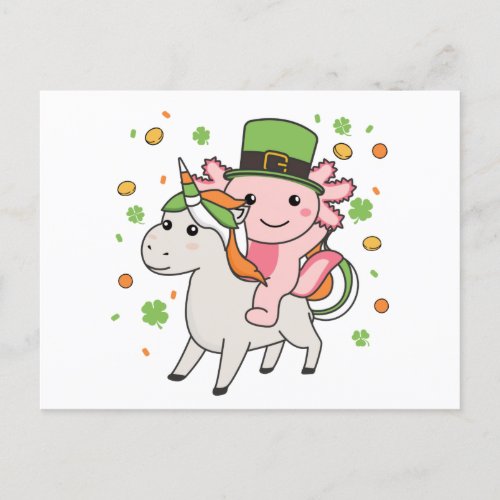 Axolotl With Unicorn St Patricks Day Ireland Pos Postcard