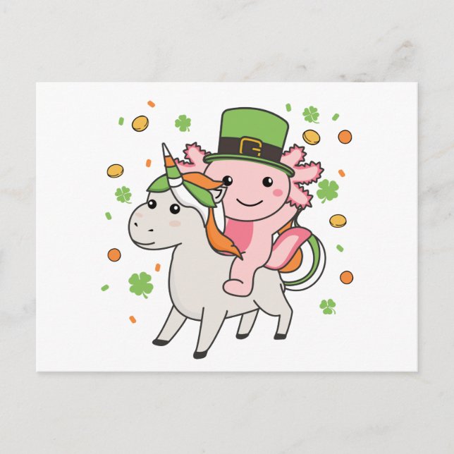 Axolotl With Unicorn St. Patrick's Day Ireland Pos Postcard (Front)