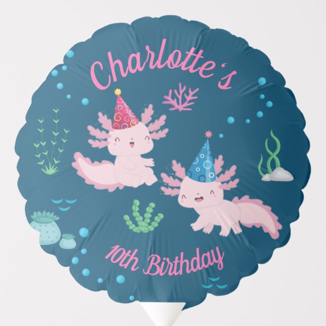 Axolotl Wonderland Birthday Party Balloon (Front)