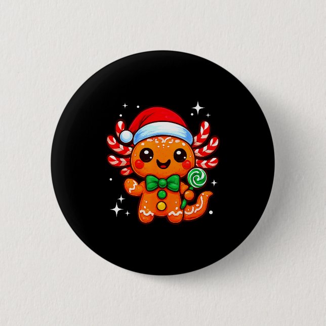 Axolotl Xmas Hat Santa Cute Funny Christmas Pajama Button (Front)