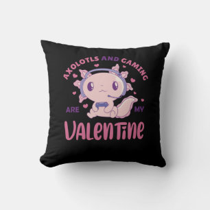 Axolotls and gaming are my valentine throw pillow