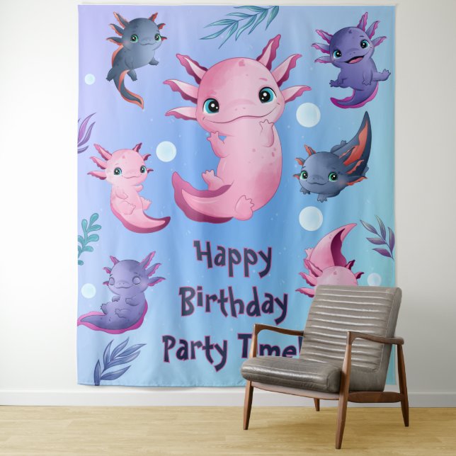 Axolotls Birthday Party Backdrop Photo Banner (In Situ)