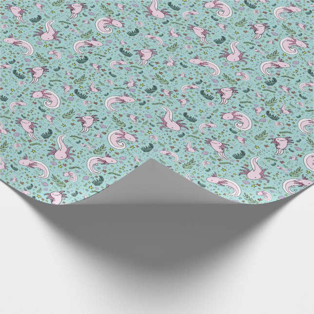 Axolotls in Blue Wrapping Paper (Corner)