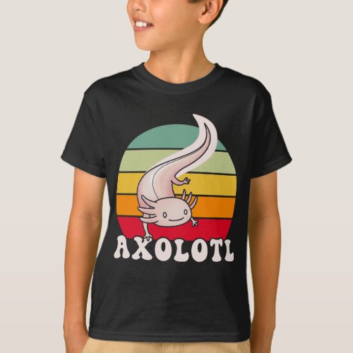 Axolotls Retro Sunset Axolotl Kawaii T_Shirt