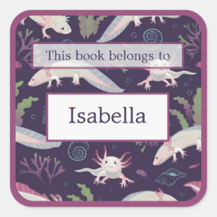 Axolotls Underwater Purple Bookplate