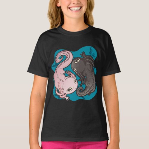 Axolotls Yin Yang Kawaii T_Shirt