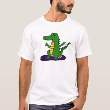 Ay- Funny Surfing Alligator Cartoon T-shirt by patcallum at Zazzle