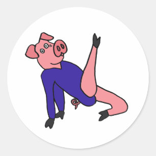 AY- Pink Pig Gymnast doing Floor Exercises Classic Round Sticker