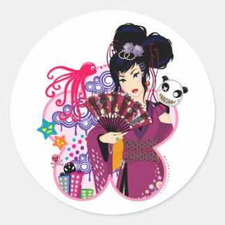 Ayaka in Harajuku Town Classic Round Sticker