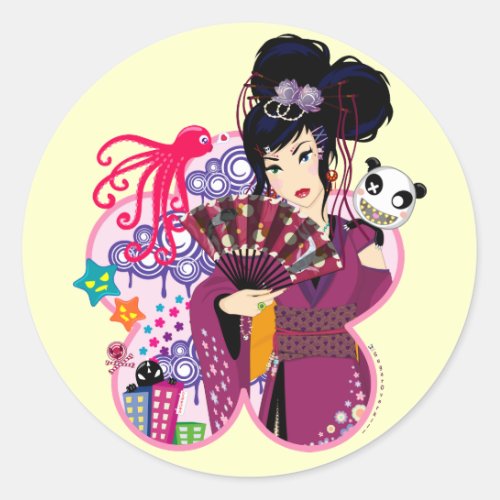 Ayaka in Harajuku Town Classic Round Sticker