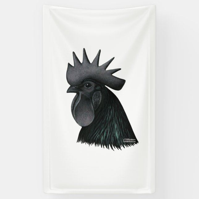 Ayam Cemani Rooster Head Banner (Vertical)