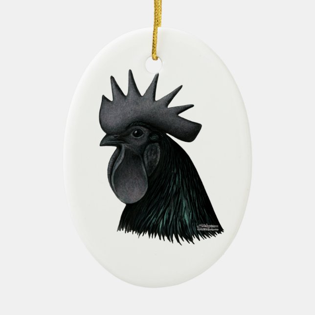 Ayam Cemani Rooster Head Ceramic Ornament (Front)