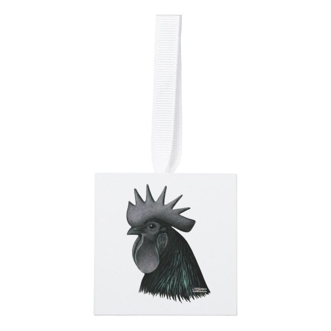 Ayam Cemani Rooster Head Cube Ornament (Front)