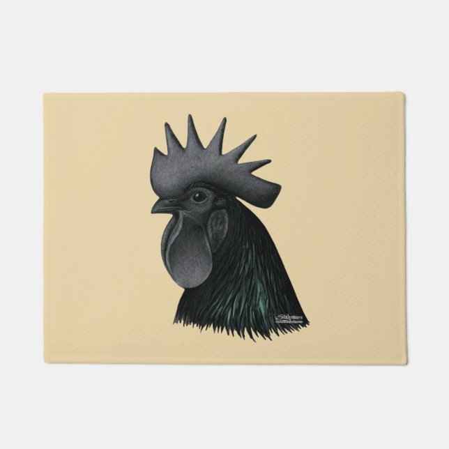 Ayam Cemani Rooster Head Doormat (Front)