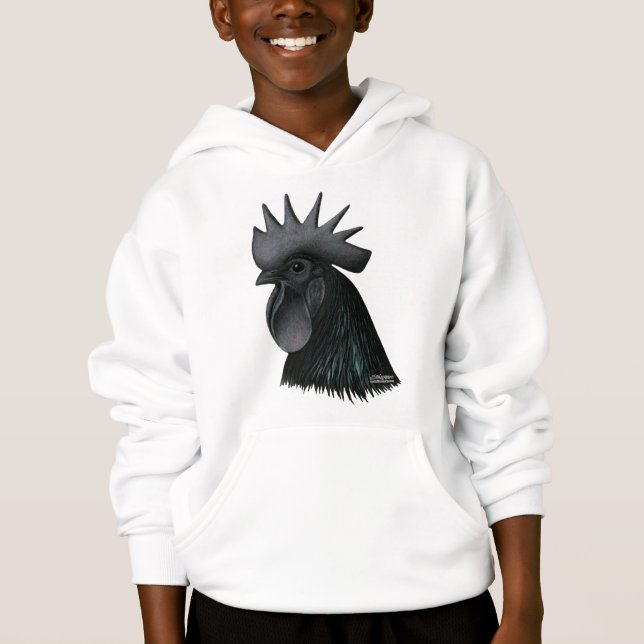 Ayam Cemani Rooster Head Hoodie (Front)