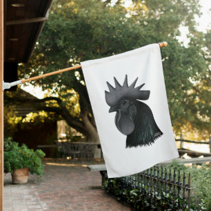 Ayam Cemani Rooster Head House Flag