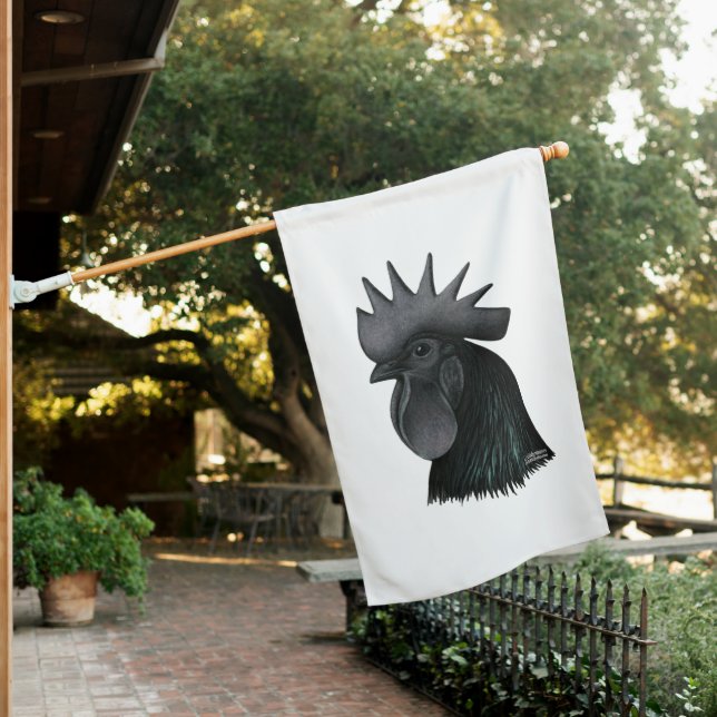 Ayam Cemani Rooster Head House Flag (In SItu)