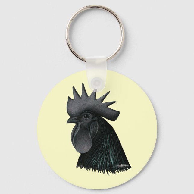 Ayam Cemani Rooster Head Keychain (Front)