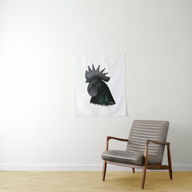 Ayam Cemani Rooster Head Tapestry (In Situ)