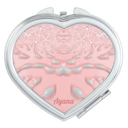 AYANA ~ Soft Pink and White 3D Fractal ~  Compact Mirror