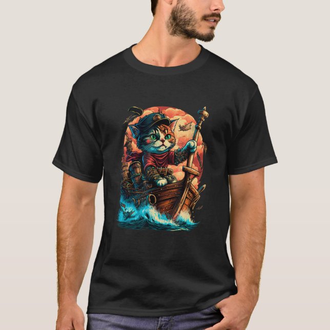 Aye Aye, Captain Cat! Pirate Cat Design with Ancho T-Shirt (Front)