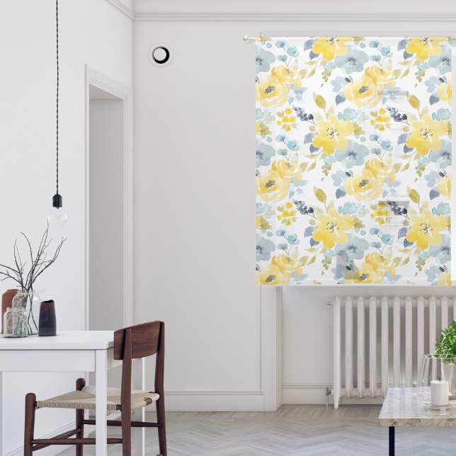 AYellow & Blue Watercolor Pattern Sheer Curtains (Living Room)