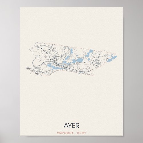 Ayer, Massachusetts Street Map Poster – Est. 1871