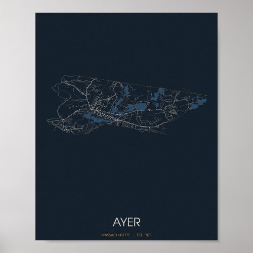 Ayer Massachusetts Street Map Poster (Night)