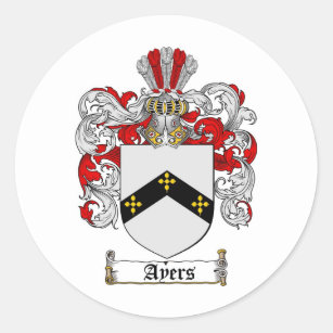 AYERS FAMILY CREST -  AYERS COAT OF ARMS CLASSIC ROUND STICKER