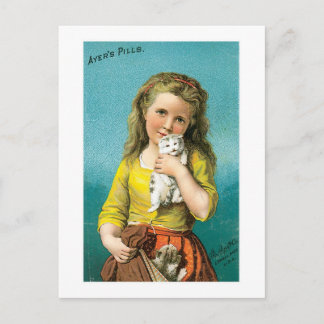 Ayers Pills Girl With Cat Postcard