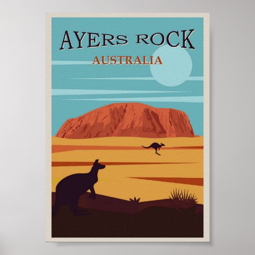 Ayers Rock Australia Vintage Travel Poster