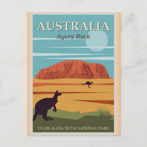 Ayers Rock Australia Vintage Travel Poster Postcard