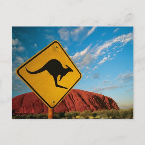 ayers rock kangaroo sign postcard