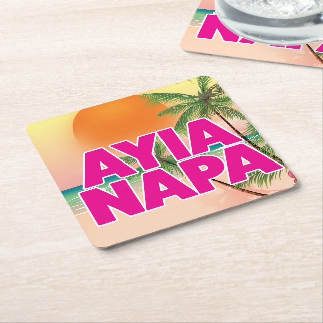 Ayia Napa Holiday poster Square Paper Coaster (Angled)
