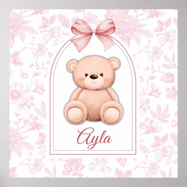 Ayla | Custom Pink Teddy Bear Nursery Design  Poster (Front)